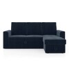 Kowloon Sectional Sofa Cum Bed with Storage in Indigo SeaPort Blue Velvet