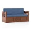 Bram 3 Seater Pull Out Sofa cum Bed In Honey Finish with Baltic Blue Colour