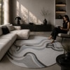 Handmade Round Wool Silk Rug Modern Wave Beige 7 Feet Carpet