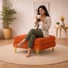 Doe Buck Luxe Boucle Square Ottoman in Orange Colour with Gold Metal Legs