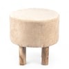 Morgan Acacia Wood Accent Set of 2 Ottoman Pouffees in Beige Sparkle Velvet, Teak Finish