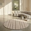 Handmade Round Wool Rug Modern Abstract Beige 5 Feet Carpet