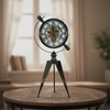 Vintage Industrial Gear Tripod Table Clock Glossy Black Metal Visible Gears