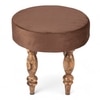 Roswell Sheesham Wood   Round Set of 2 Stools in Taupe Brown Velvet Upholstery
