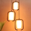 Eliante 3-Light Pendant Hanging Light In Champaign Finish, Mild Steel And Wood With Glass Shade