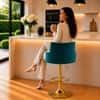 Doe Buck Oliver Adjustable Velvet Bar Stool in Teal Blue Colour with Gold Base