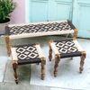 Hamilton Solid Wood Maachi Bench set with 2 Stools in Black & White Canning