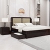 Lotus Solid Wood King  Size Upholstered Bed With Drawer Storage (Walnut Finish)