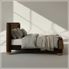 Heritage Cane Upholstered Queen Size Bed in Linen With Oak wood Frame