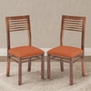 Zella Solid Wood Dining Chair Set Of 2 In Teak Finish With Burnt Orange Colour Fabric