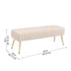 Doe Buck Upholstered Bench in Beige Colour with Channel Stitching and Gold Legs