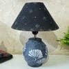 Grey Stone Finish Handpainted And Hancarved Distress Wooden Table Lamp