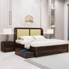 Lotus Solid Wood Queen  Size Upholstered Bed With Drawer Storage (Provincial Teak Finish)