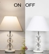Aspley Chrome Finish Metal Clear Crystal Glass And White Marble Table Lamp With White Cotton Shade