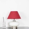 MALOTO Frosted White Glass and Chrome Finish Metal Table Lamp With Maroon Cotton Shade