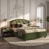 Eden Upholstered Queen Size Non-Storage Bed In Berry Orchid Colour with Danish Walnut Finish