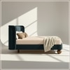 Nobella Opal King Size Bed in Grey Blue Velvet with Spherical Legs, Oak Wood Frame & Hydraulic Storage