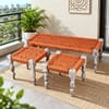 Hamilton Sheesham Wood Vintage 3 Seater Maachi Balcony Bench with 2 Stools in Orange Rope Canning
