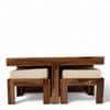 Blane Sheesham Wood Accent Coffee Table Set With 4 Stools In Natural Teak Finish