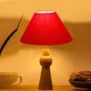 Devansh Red Cotton Table Lamp With  Wood Natural Base (10X18 Inches)-29