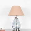 DECADE Blue Luster Glass and Metal Table Lamp With Beige Cotton Shade