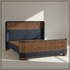 Heritage Cane Upholstered Queen Size Bed in Linen With Oak wood Frame