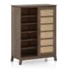 Fujiwara 24 Pair Solid Wood and Cane Shoe Cabinet In Danish Walnut Finish