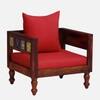 Rangrez Sheesham Wood 1 Seater Sofa in Honey Oak Finish with Red Cushion