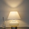 MALOTO Frosted White Glass and Chrome Finish Metal Table Lamp With White Cotton Shade