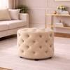 Doe Buck Briana Velvet Tufted Ottoman Cube in Beige Colour