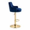 Doe Buck Oliver Adjustable Velvet Bar Stool in Blue Colour with Gold Base