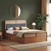 Hanoi Solid Wood Cane Queen Size Hydraulic storage Bed In Amber Walnut Finish Fabric Davis Plus