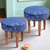 Nayla Solid Wood Stool in Indigo Patch Kantha Fabric