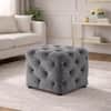Doe Buck Colchester Velvet Tufted Ottoman Cube in Grey Colour with Wooden Base