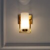 Harvey Single Light Wall Fitting in Brass Finish Metal with Frosted Glass Shade