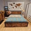 Group Solid Wood Bed with Storage in Natural & Walnut
