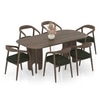Brava Solid Wood 6 Seater Dining Table with 6 Zen Solid Wood Dining Armchair in (Finish: Danish Walnut, Colour: Olive Leatherette)
