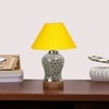 Devansh Conical Yellow Cotton Shade Lamp With Wood & Mosaic Glass Base For Decoration/Office/Home/Gifting/Study For Decoration/Office/Home/Gifting/Study -(10X10X14.5) Inches -A