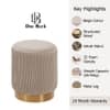 Doe Buck Damato Luxury Velvet Round Ottoman in Light Beige Colour with Gold Base