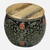 Ethnic Handcrafted Painted Metal Coffee Table with 4 Stools in Multicolour Finish Set of 5