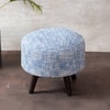 Slub Jacquard Wooden Ottoman in Blue Color