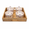 Ceramic Floral Jars with Lids and Wooden Tray Pink Floral Pattern Set of 4 Handcrafted