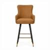 Doe Buck Nolen Upholstered Bar Stool in Brown Colour with Gold Tip Legs