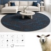 Modern Geometric Round Wool Silk Rug Charcoal Blue 4 Feet Handmade Carpet