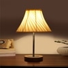 Devansh Off-White Cotton Vintage Straight Pleated   Lamp With Natural  Wood Base  & Steel Pipe  (12X19)