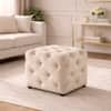 Doe Buck Colchester Velvet Tufted Ottoman Cube in Beige Colour with Wooden Base