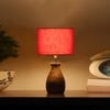 Devansh Red Cotton Table Lamp With  Wood Natural Base (7X13 Inches)-4