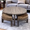 Nashville Sheesham Wood 4 Seater Coffee Table Set In Antique Grey Finish Green Sparkle Velvet Cushion