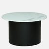 Metalwork Round Metal Nesting Coffee Table Set Black Finish White Porcelain Top Set Of 2