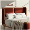Valerio Duo-Panel Luxe King Size Bed in Rust colour Velvet with Oak wood Frame